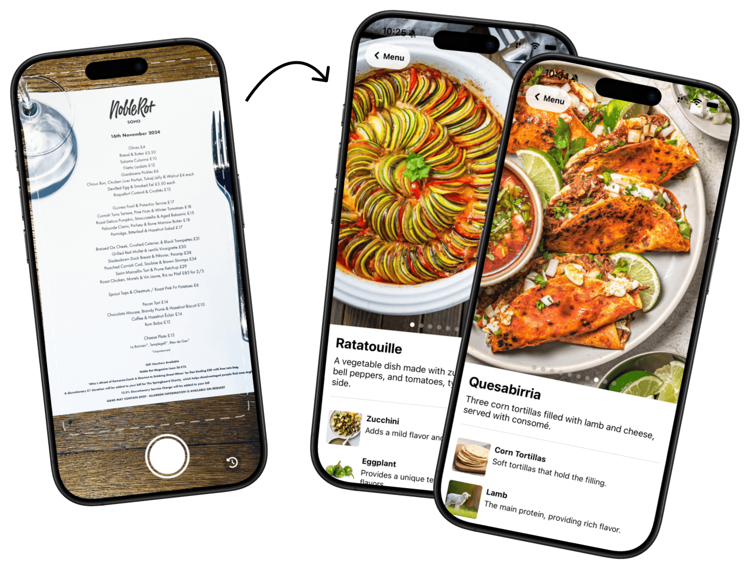 A menu photographed, then explained dish by dish