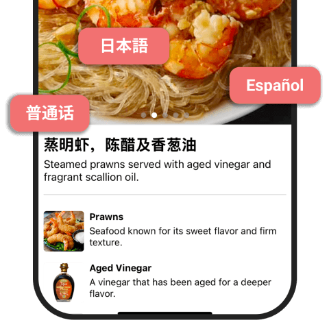 Menu translated into several languages